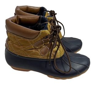 Sketchers Pond Navy Gold Rain Snow Boots Duck Boots Quilted Size 9